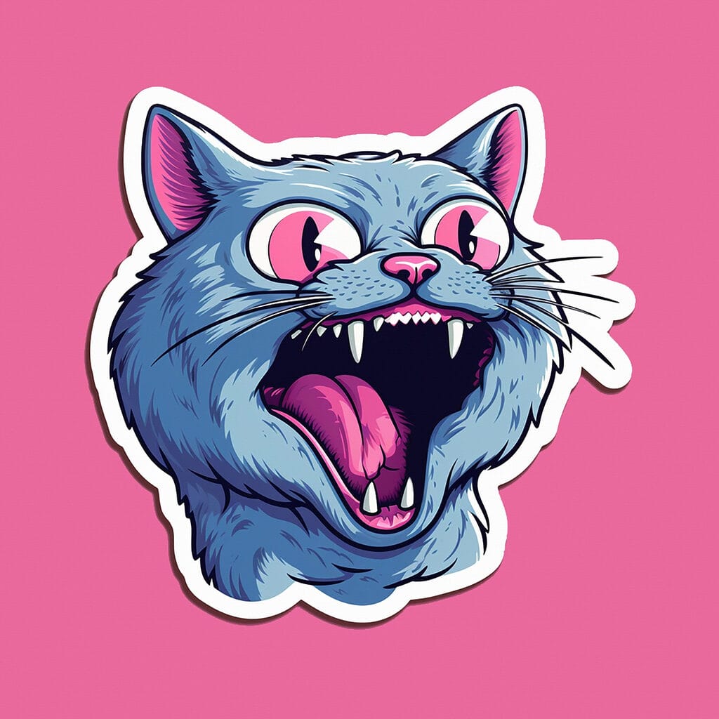 Sticker of a cat with its mouth open Sticker of a cat with its mouth open