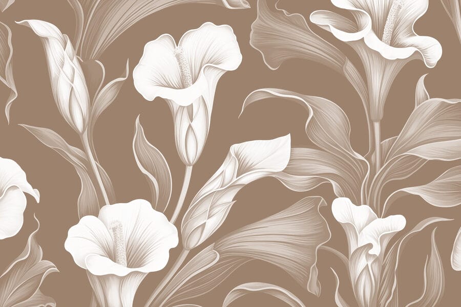Fototapet Design floral delicat pe fundal maro - imagine 5