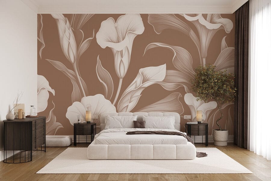 Fototapet Design floral delicat pe fundal maro