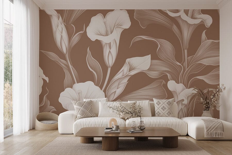 Fototapet Design floral delicat pe fundal maro - imagine 2