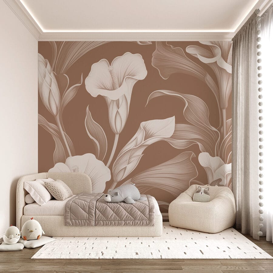 Fototapet Design floral delicat pe fundal maro - imagine 3