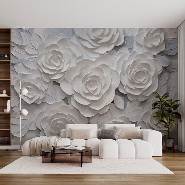 Fototapet Grup de flori albe din hârtie (SKU: w03070) Fototapet Fototapet Grup de flori albe din hârtie (SKU: w03070)