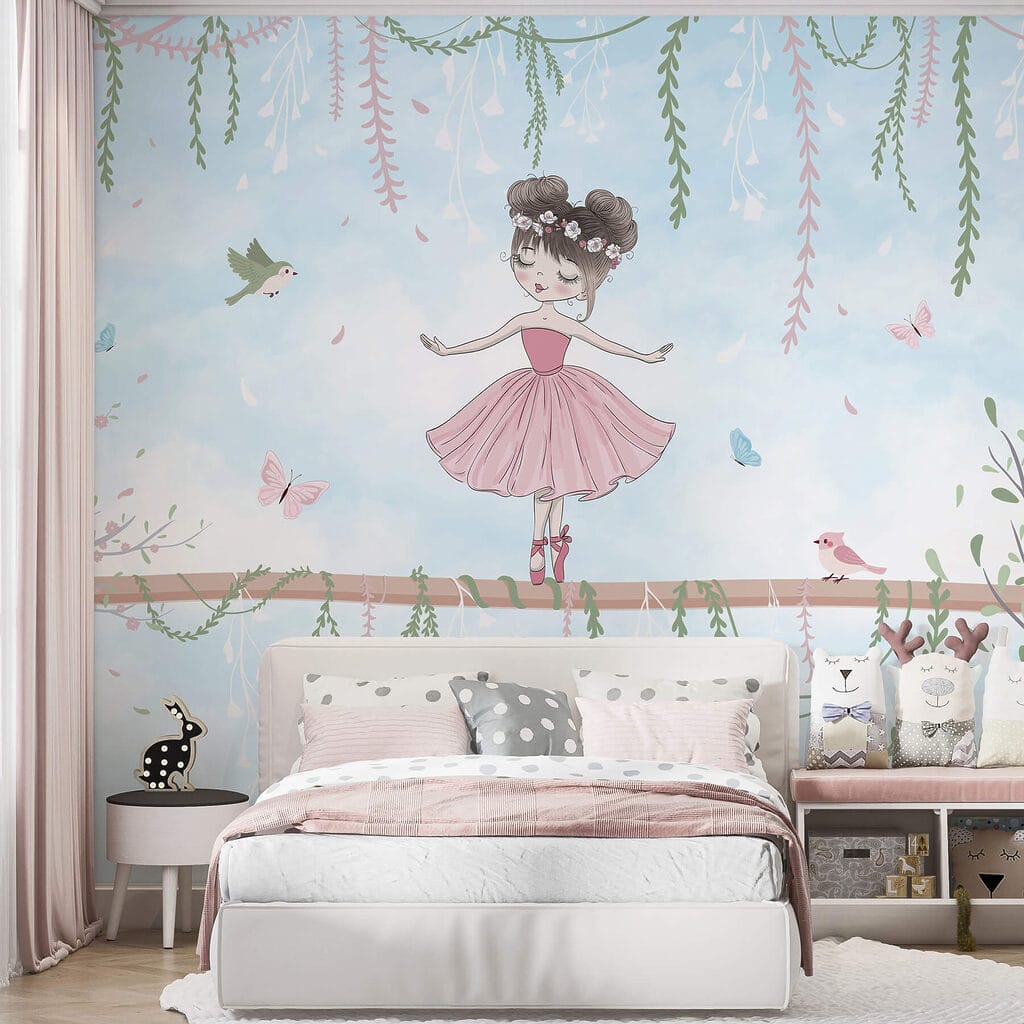 Girl in a pink dress on a branch