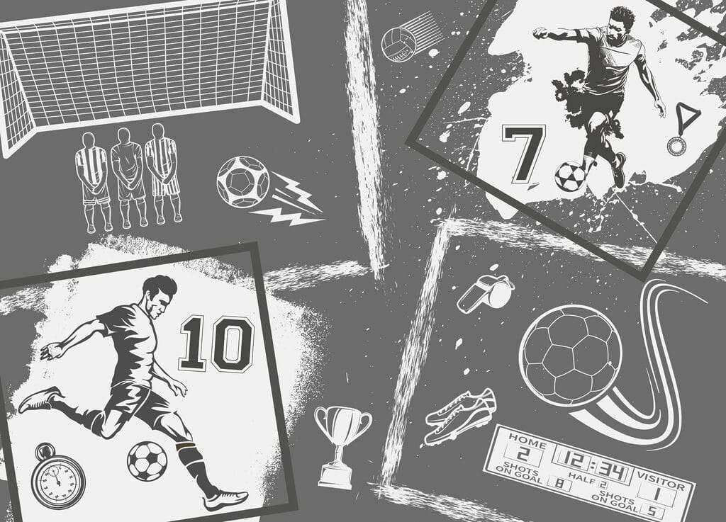 Acțiune de fotbal în stil monocrom Acțiune de fotbal în stil monocrom