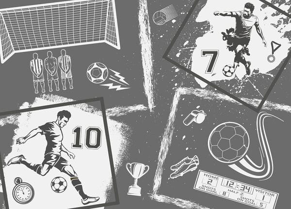 Acțiune de fotbal în stil monocrom Acțiune de fotbal în stil monocrom