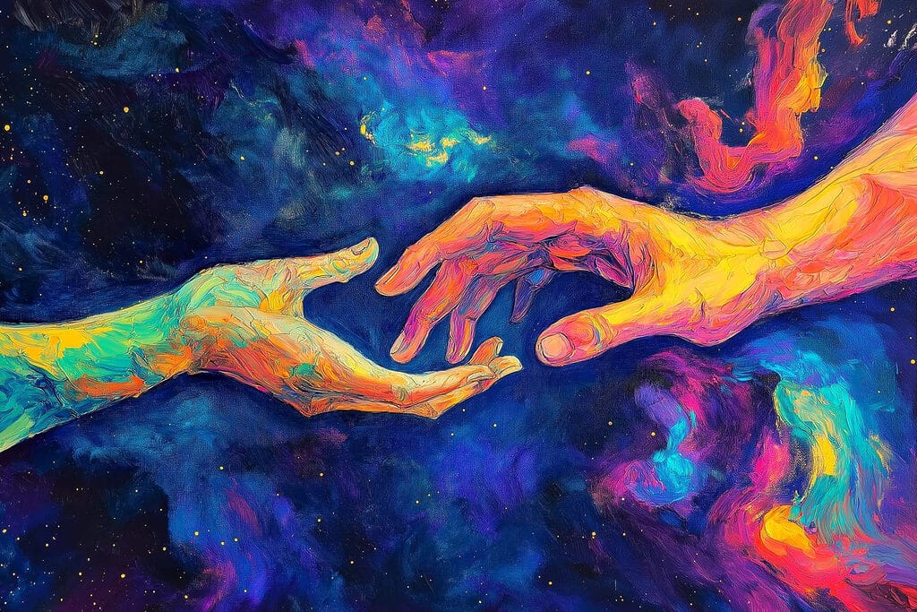 Painting of two hands touching each other Painting of two hands touching each other