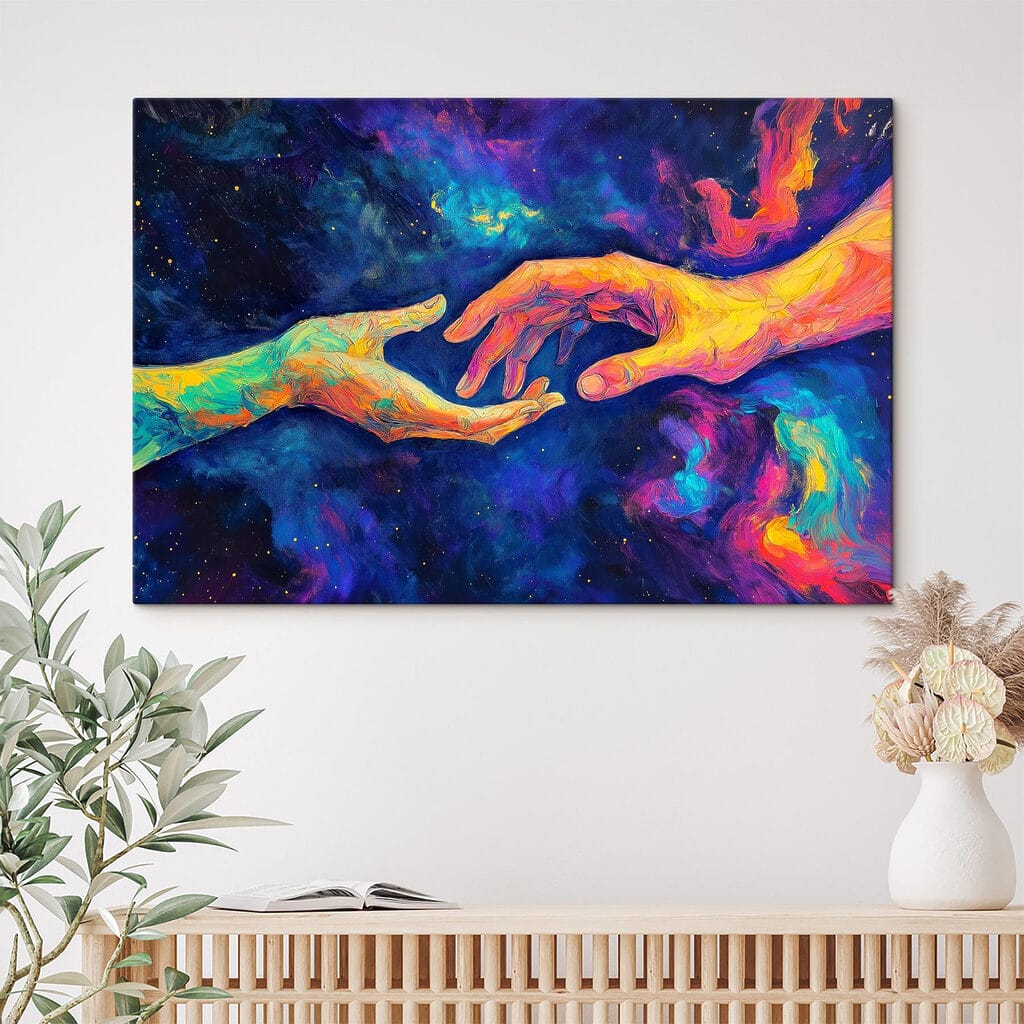Painting of two hands touching each other Painting of two hands touching each other