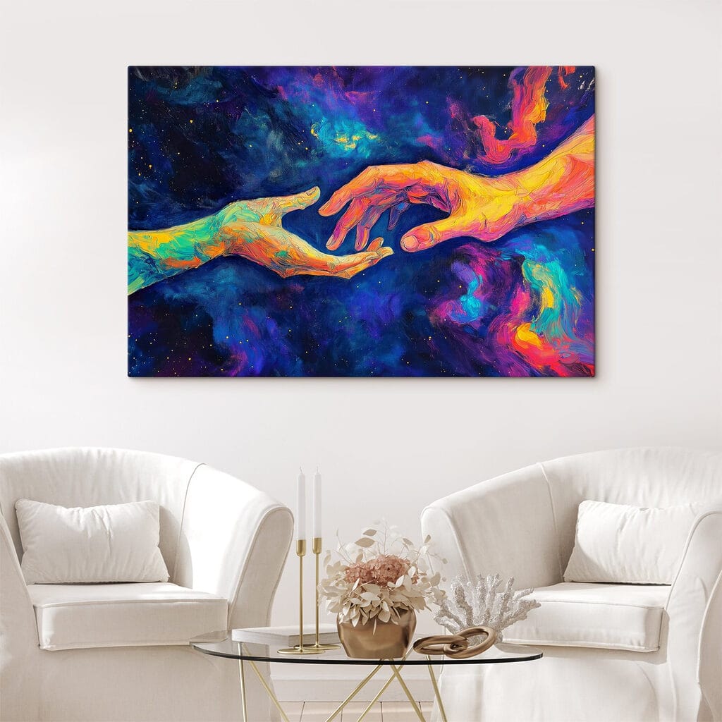 Painting of two hands touching each other Painting of two hands touching each other