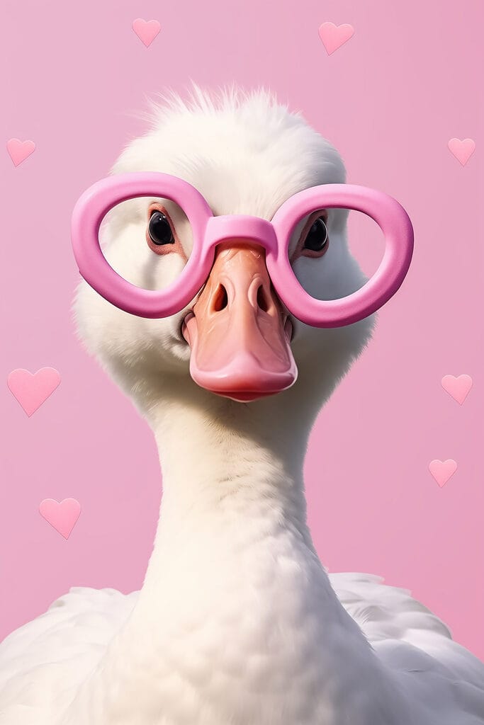 Duck wearing pink glasses