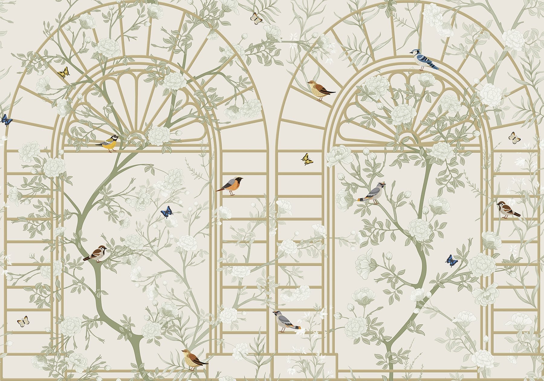 Wallpaper with a ladder and birds Wallpaper with a ladder and birds