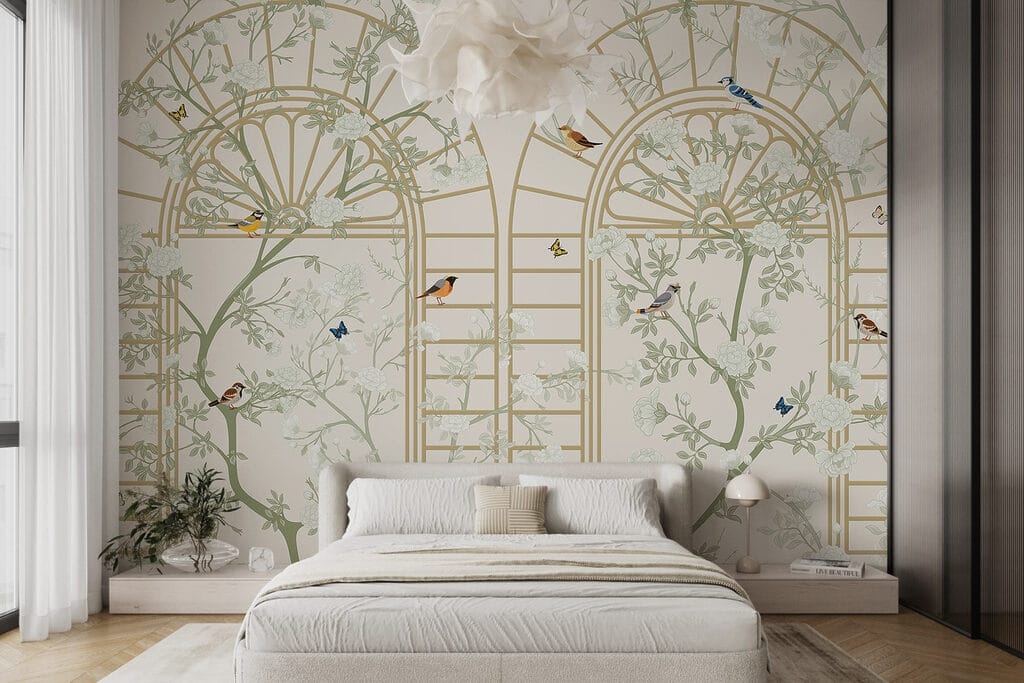 Wallpaper with a ladder and birds Wallpaper with a ladder and birds