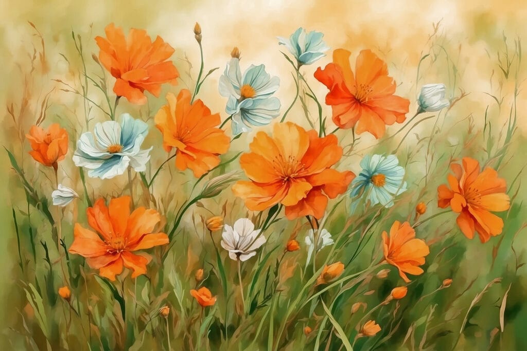 Painting of orange and white flowers