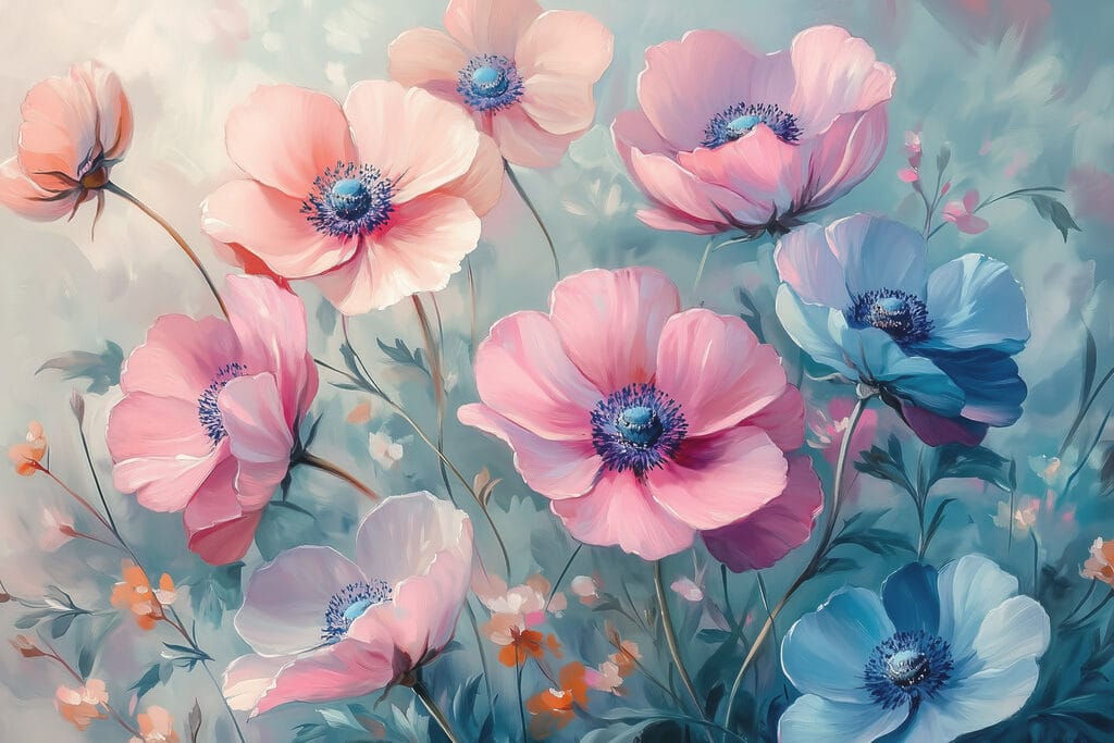Painting of flowers on a blue background