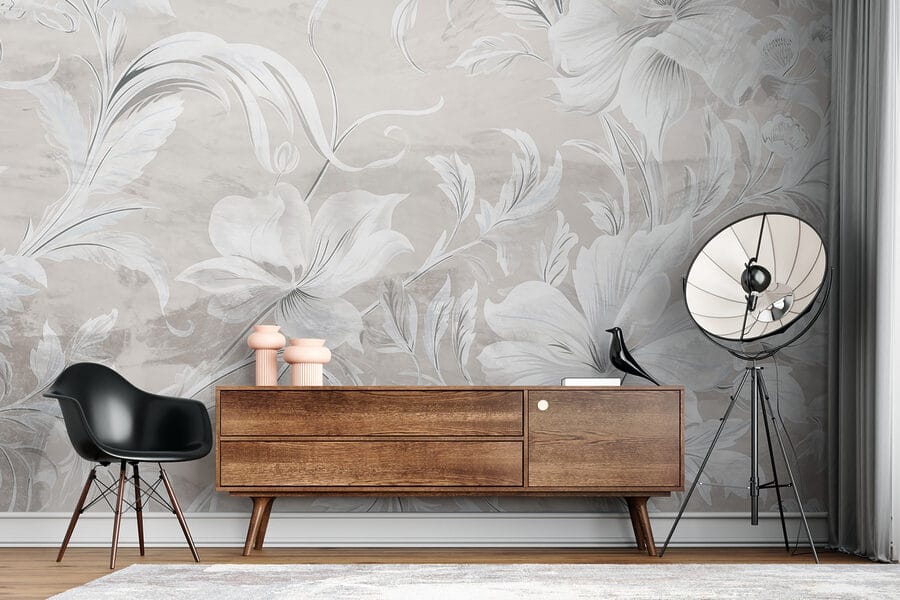 Model floral alb și gri