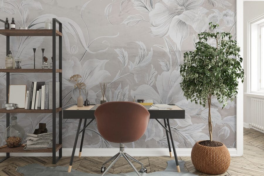 Model floral alb și gri