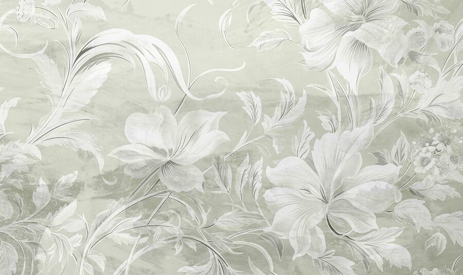 Model floral alb pe un perete