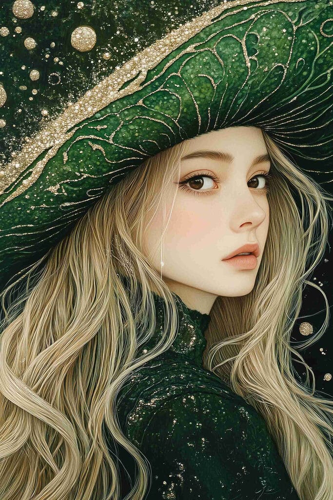 Woman wearing a green hat