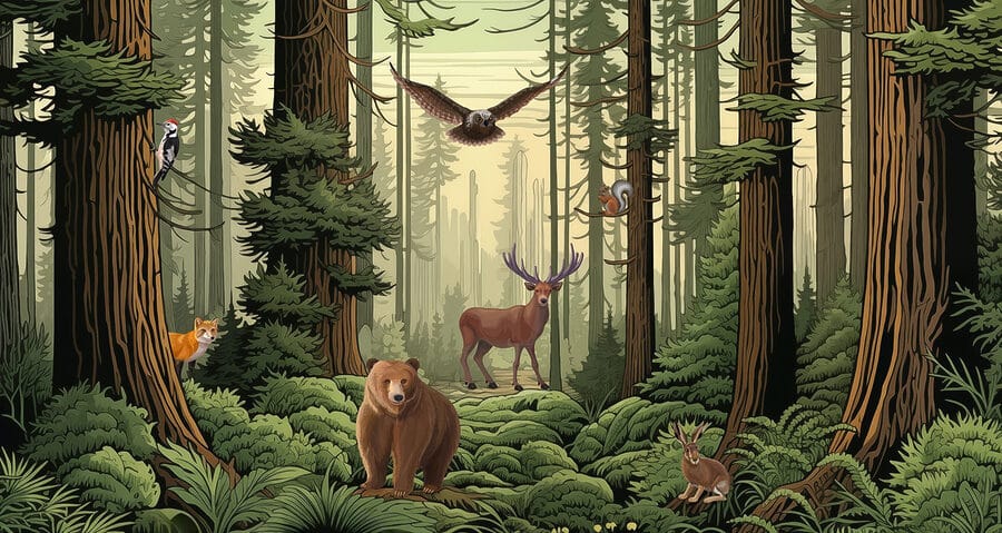 Fototapet Pădure cu animale și păsări - imagine 4