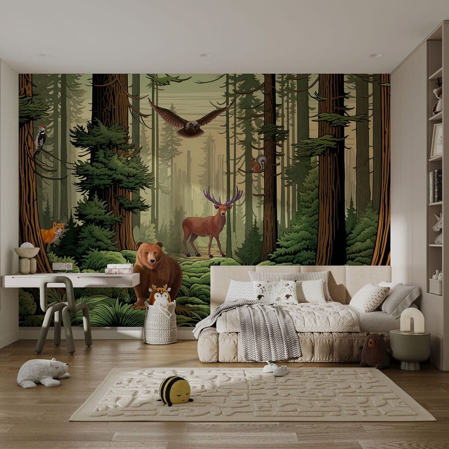 Fototapet Pădure cu animale și păsări - imagine 2