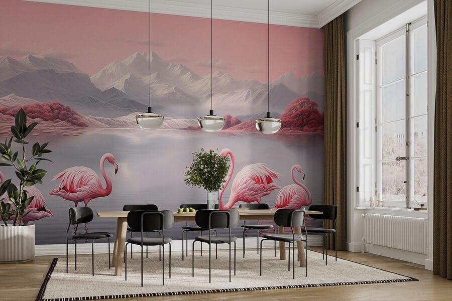 Două flamingo în picioare în apă Două flamingo în picioare în apă