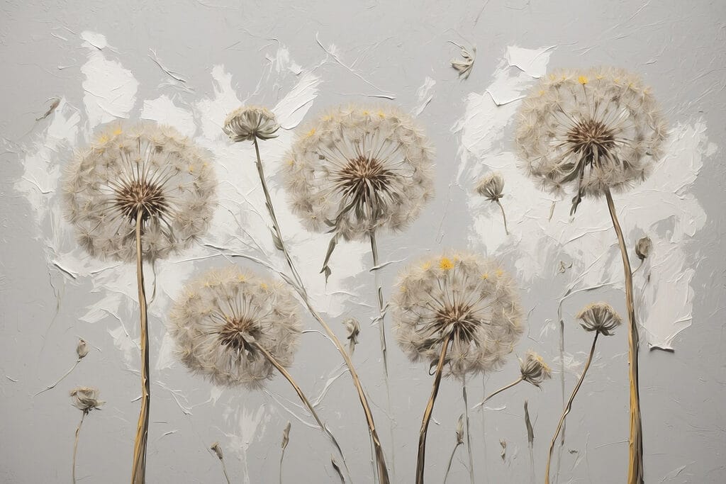 Painting of dandelions on a white background Painting of dandelions on a white background