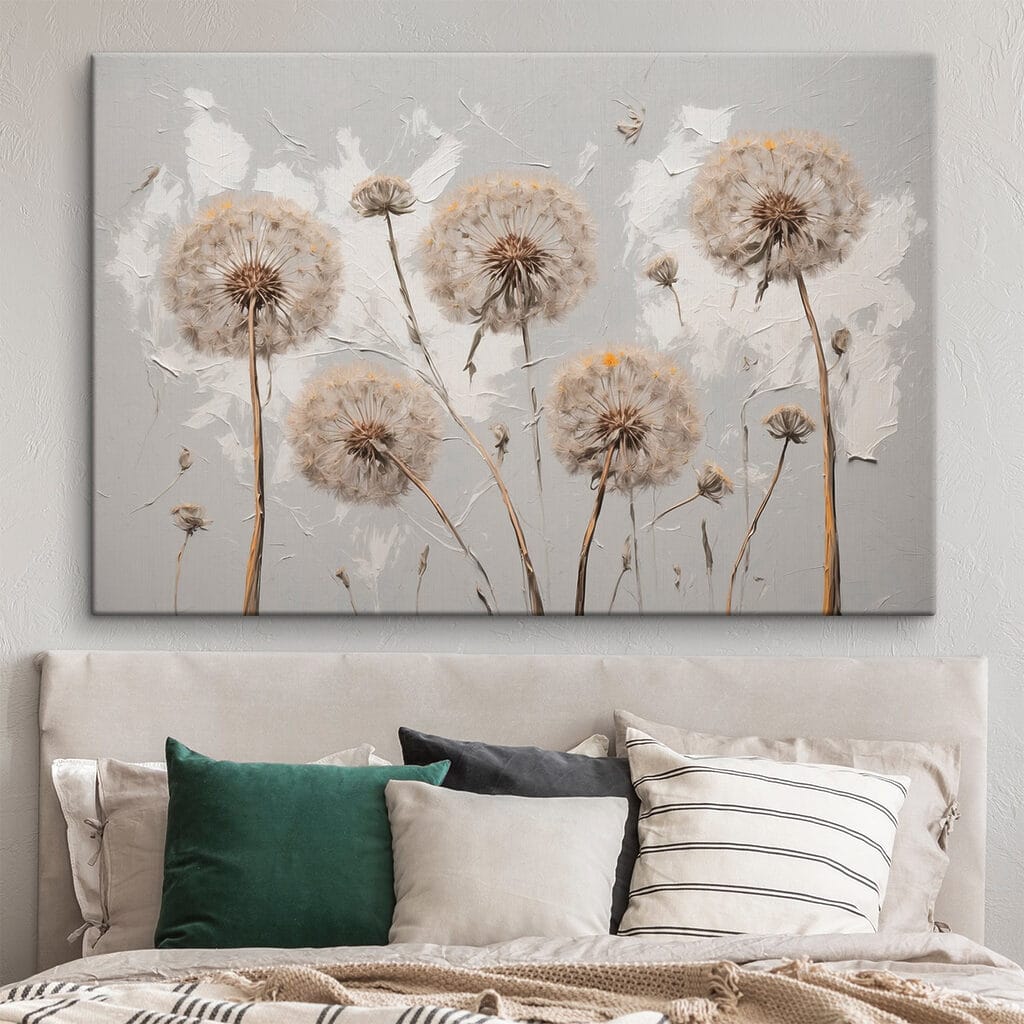 Painting of dandelions on a white background Painting of dandelions on a white background