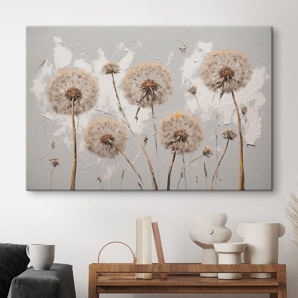 Painting of dandelions on a white background Painting of dandelions on a white background