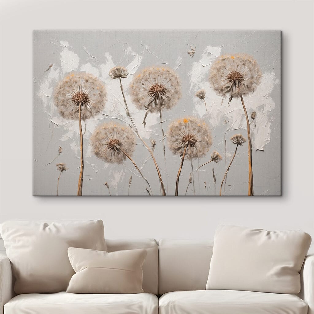 Painting of dandelions on a white background Painting of dandelions on a white background