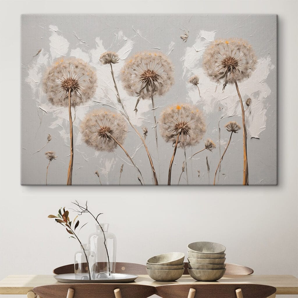 Painting of dandelions on a white background Painting of dandelions on a white background