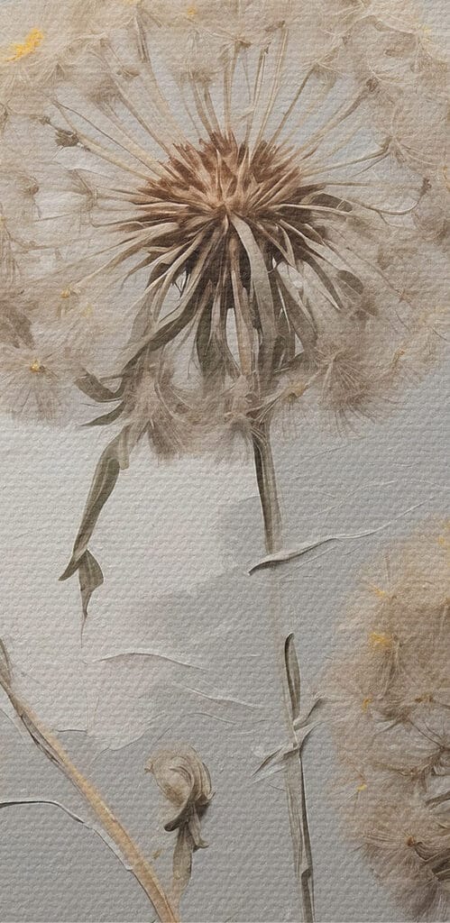 Painting of dandelions on a white background Painting of dandelions on a white background