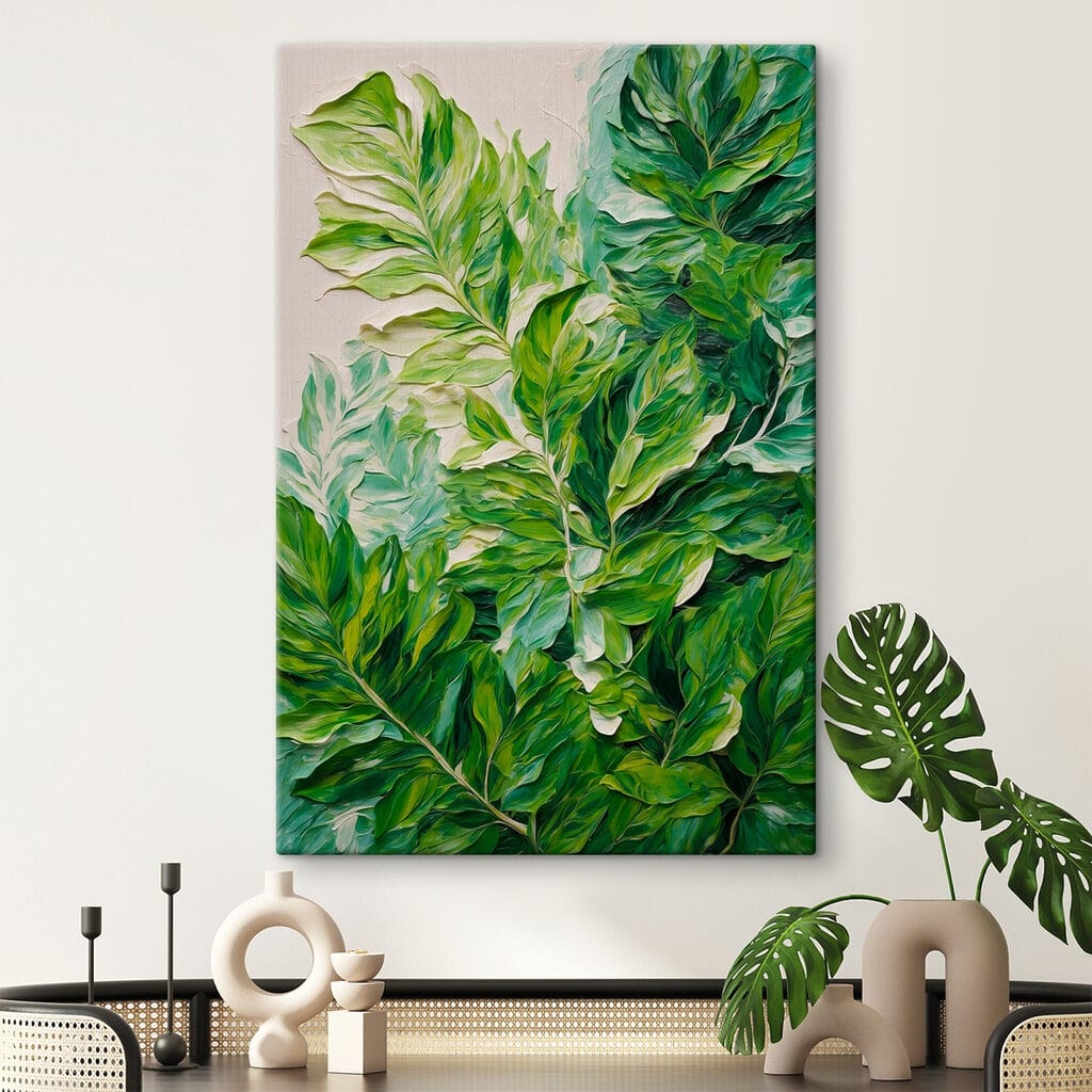 Painting of leaves on a white surface Painting of leaves on a white surface