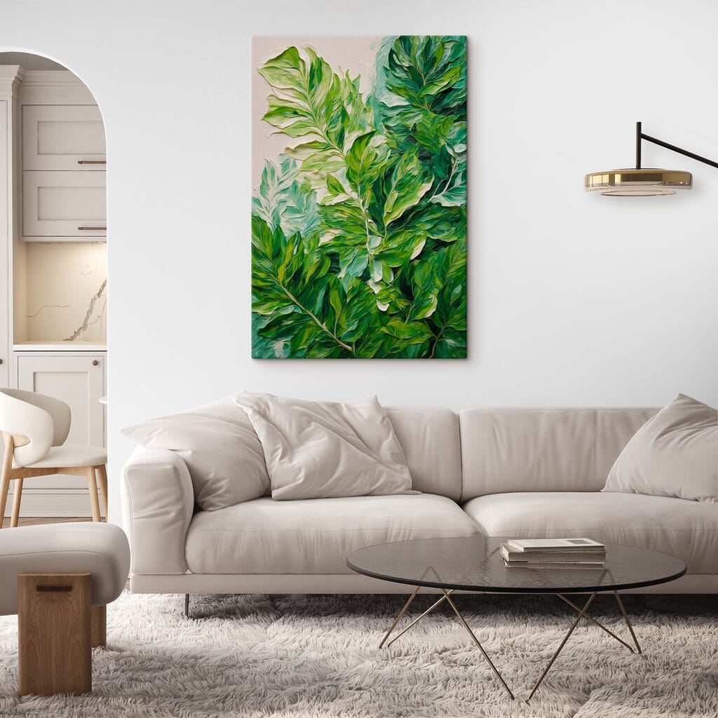 Painting of leaves on a white surface Painting of leaves on a white surface