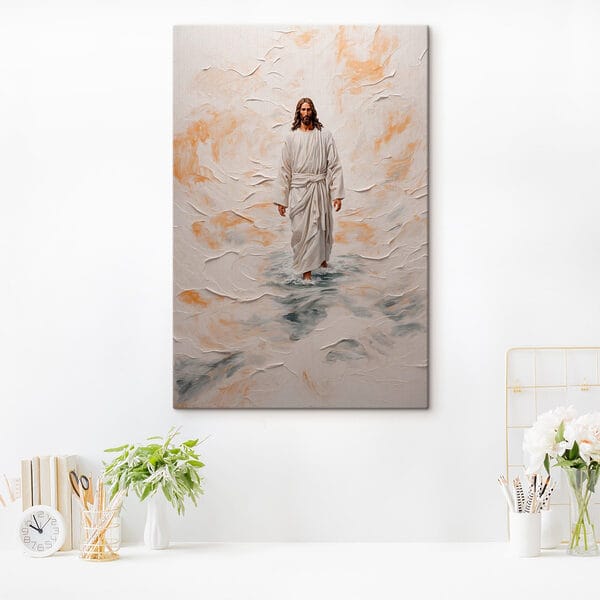 Painting of a man in a robe standing in water