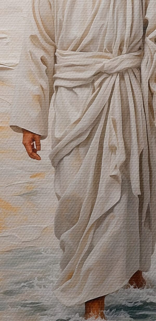 Painting of a man in a robe standing in water