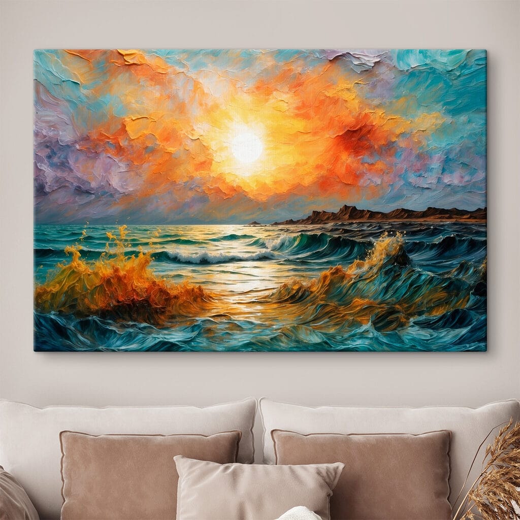 Painting of a sunset over a body of water