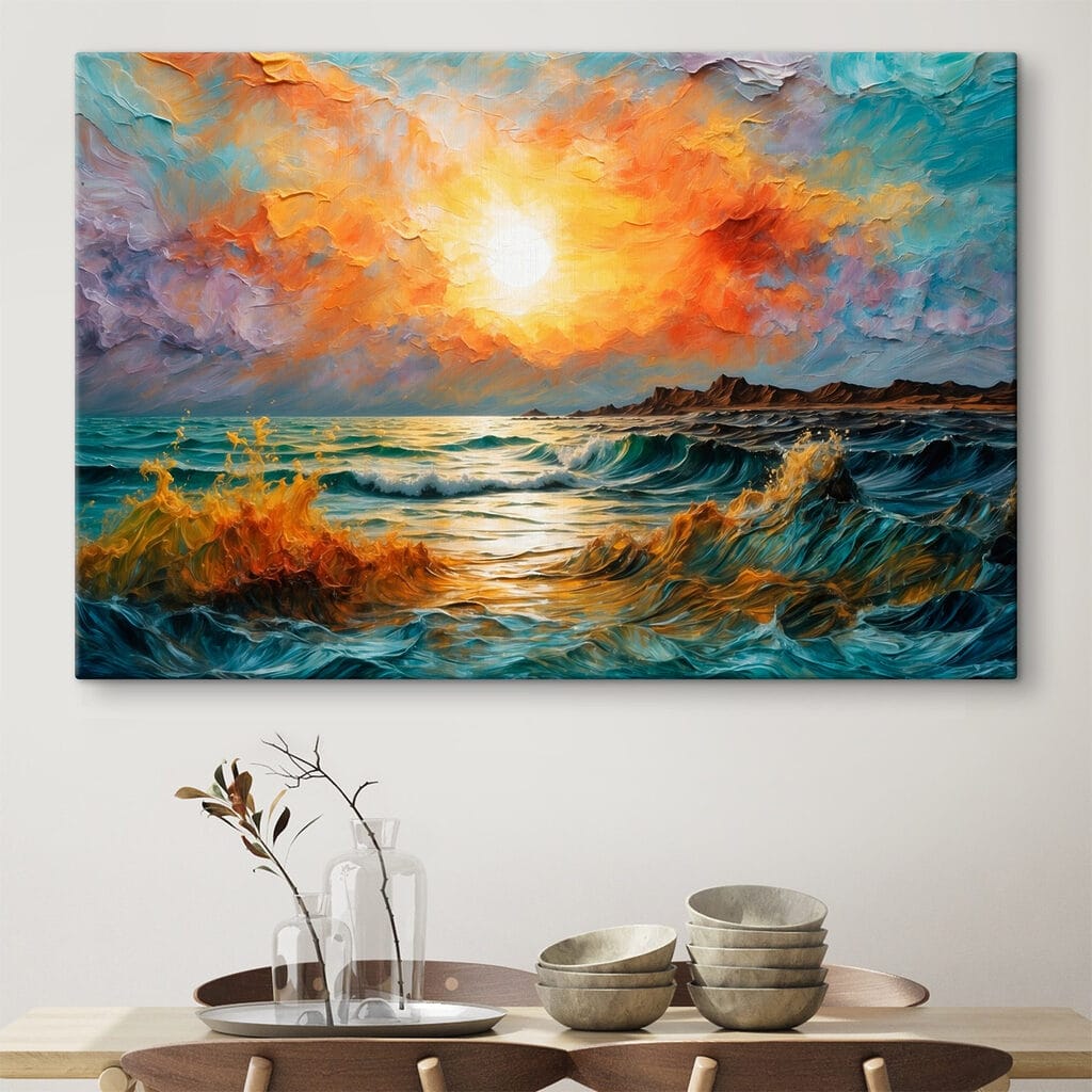 Painting of a sunset over a body of water