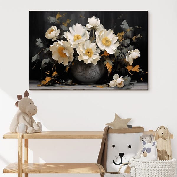 Pictura de flori albe într-o vază Pictura de flori albe într-o vază