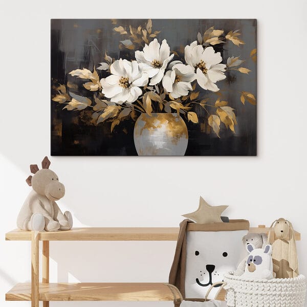 Pictura de flori albe într-o vază Pictura de flori albe într-o vază
