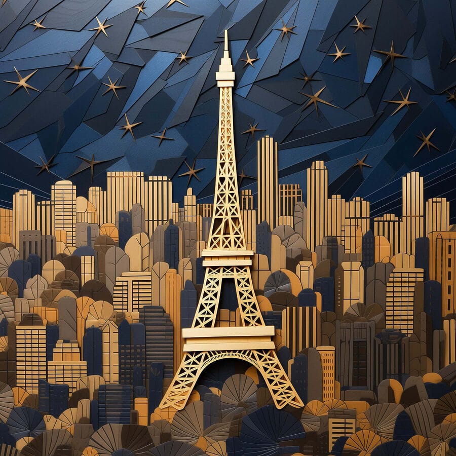 Tablouri Turnul Eiffel în mijlocul unui peisaj urban. - imagine 7