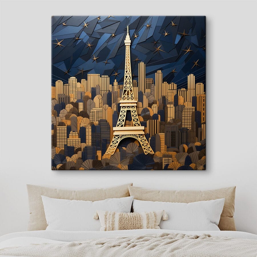 Tablouri Turnul Eiffel în mijlocul unui peisaj urban. - imagine 2