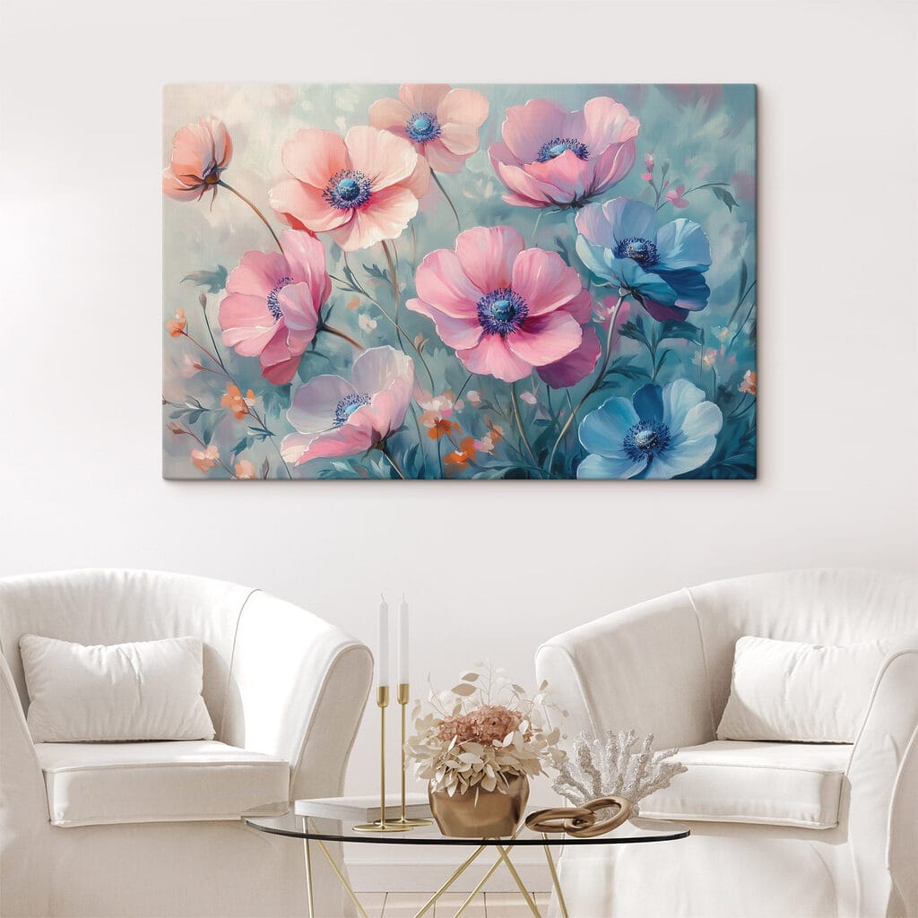 Painting of flowers on a blue background