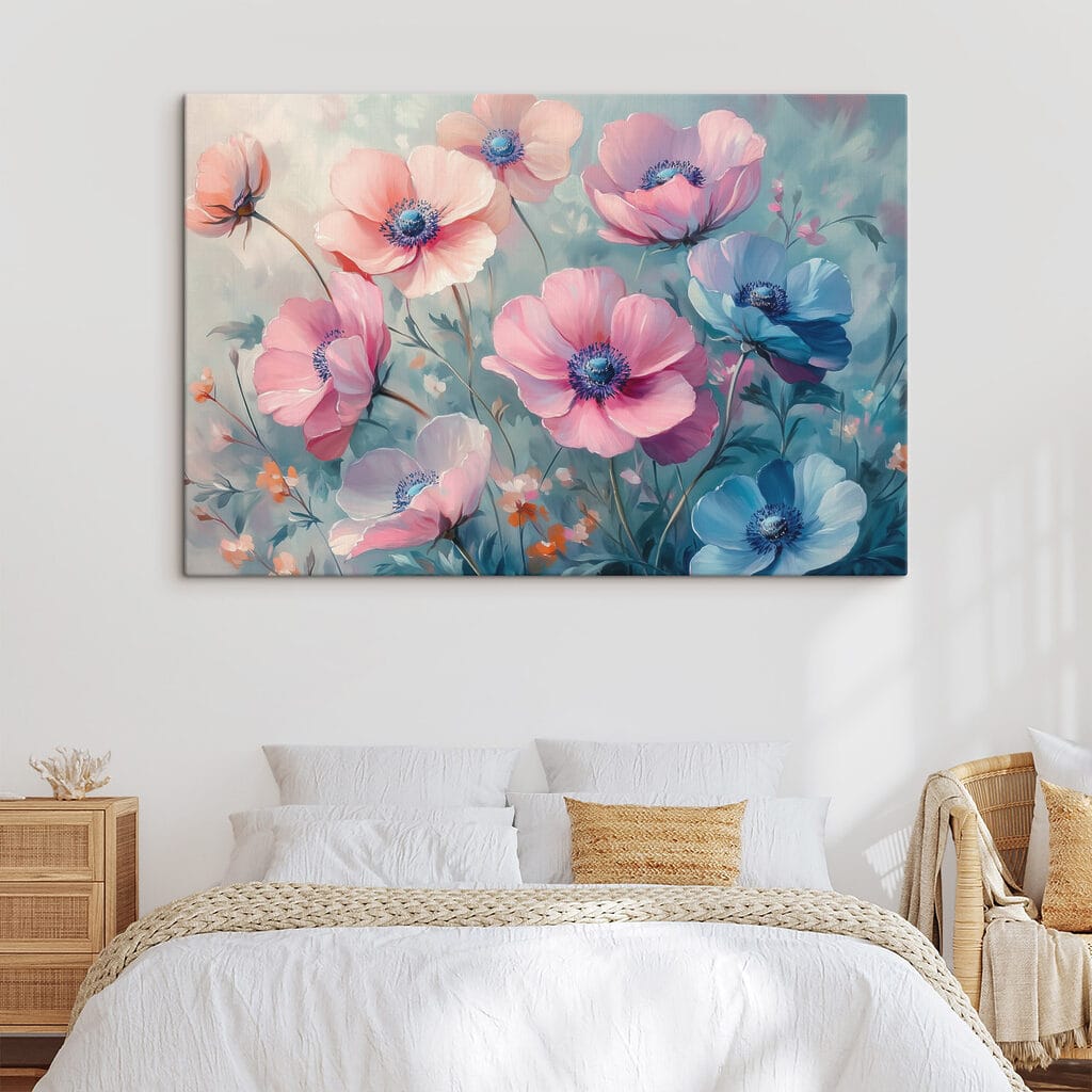 Painting of flowers on a blue background