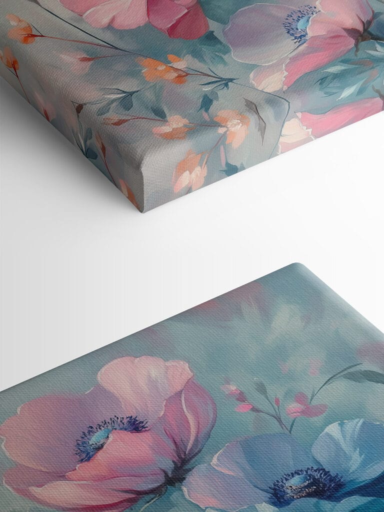 Painting of flowers on a blue background
