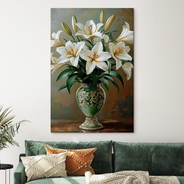 Pictura unui vas de flori albe Pictura unui vas de flori albe