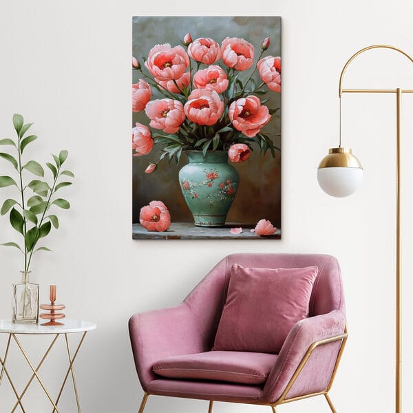 Pictura de flori roz într-o vază Pictura de flori roz într-o vază