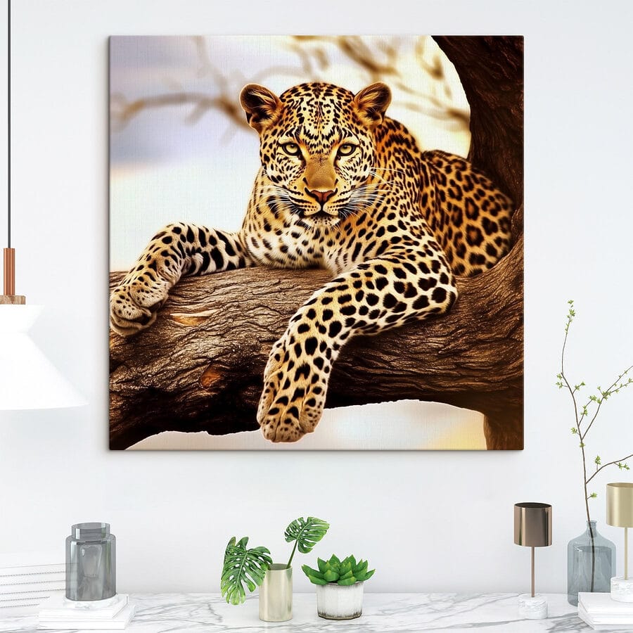 Leopard întins pe o creangă de copac
