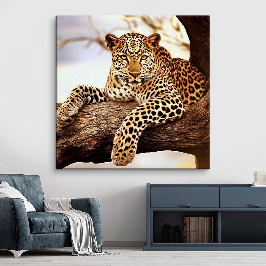 Leopard întins pe o creangă de copac