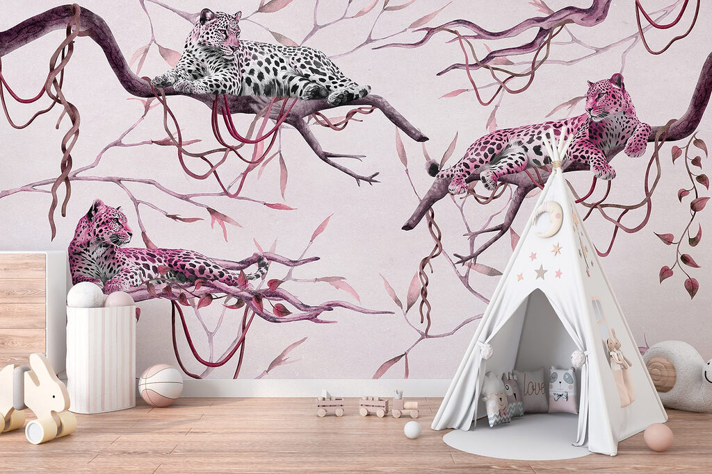 Group of leopards lying on a tree branch Group of leopards lying on a tree branch