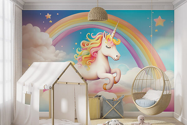 Unicorn cu curcubeu și nori Unicorn cu curcubeu și nori