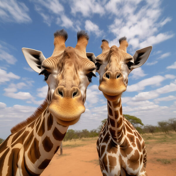 Două girafe în picioare pe un câmp Două girafe în picioare pe un câmp